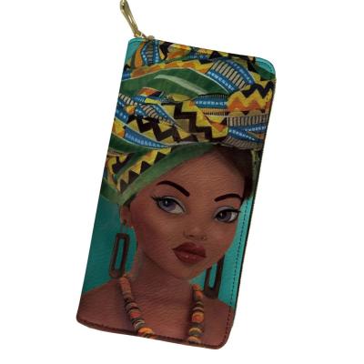 China Custom Print Card Holder On Demand Wallet For Women Fashionable African American Girls Print PU Leather Wallet For Ladies for sale