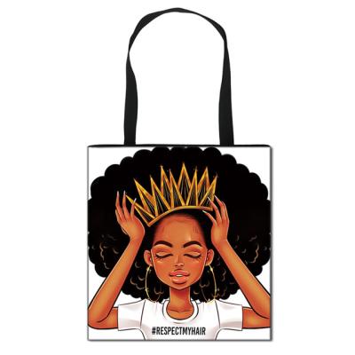 China Africa Dropship Tote Bags for Custom Gifts and Crafts Art African Girls Print Shopping Women Bags Ladies Customer Foldable Bag Women of Color for sale