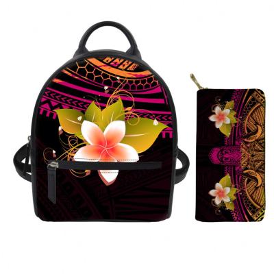 China Waterproof Orange Flower Tribal Print Women Handbags Set For Women Small Size Mini Backpack Purses Fashionable Leather Bags Set Laides for sale