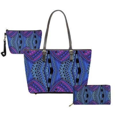 China Normcore/Minimalist 3Pcs/Set PU Leather Handbags Set Print Polynesian Traditional Tribal Leather Handbags Ladies Bags Trendy Handbags for sale