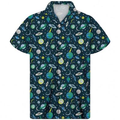 China Custom Print Outer Space Breathable Design Cuban Guayabera Shirt Plus Size Hawaiian Shirt Lightweight Beach Shirt for sale