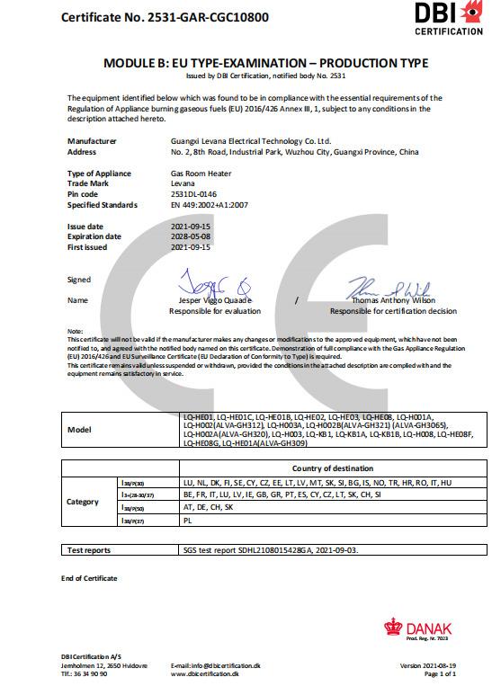 CE - Guangxi Levana Electrical Technology Co., Ltd.