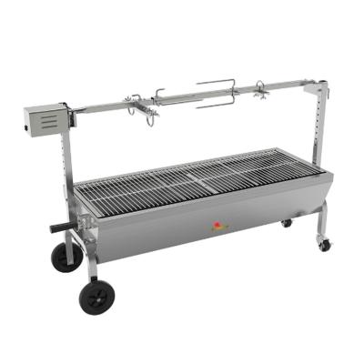 China Large Adjustable Size Charcoal Cart Adjustable Height Area Stainless Steel BBQ Grill with Rotisserie for Portable Heavy Duty BBQ for sale