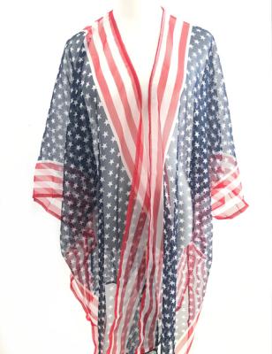 China Original USA Flag Printing USA Factory Price Polyester Chiffon Spring Women Poncho Shawl Wrap for sale