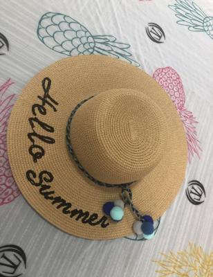 China Custom Wide Brim Summer Beach Floppy Hat Picture Straw Sun Wide Brim Sun Hat With Embroidery Logo Letters for sale