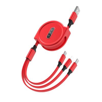 China MP3/MP4 player factory supply three in one data line fast charging 3 in 1 portable micro usb cable telescopic data charger usb cable for sale