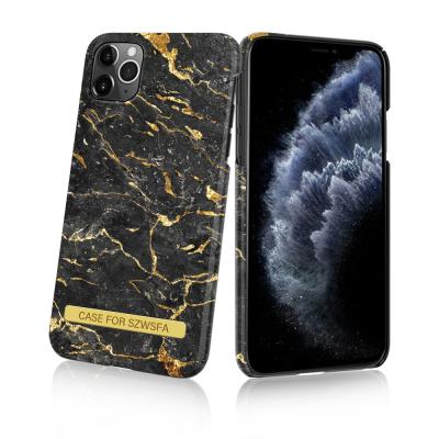 China Anti-falling Hard Custom Design PC Water Transfer Phone Case With Gold Metal Band Marble Phone Cover For iPhone 11 12 Pro Max for sale