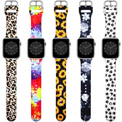 China Rubber Printed Smart Luxury Leather Watch Bands For Apple Watch Strap For Apple iwatch Se 6 Series 5 44mm 42mm 40mm 38mm for sale