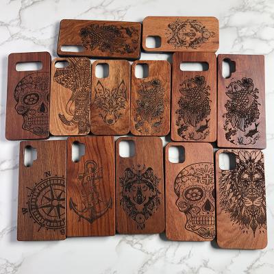 China Anti-drop Phone Case Rosewood Solid Wood Wood Cover For Iphone 11 Max 12 13 pro XS MAX Anti-drop Phone Case Laser Carving Wood for sale