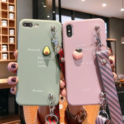 China Cute Anti-drop Cartoon Fashion Phone Case for iphone 11Pro 12 12 pro 13 13 pro 13 max max mini with Strap Lanyard Peach Avocado Cover for sale