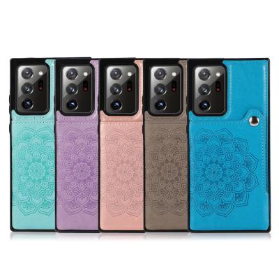 China Anti-drop cell phone shell for Samsung note20 embossed oblique card S10 plus buckle mandala simple leather bracket s9 phone case A71 for sale