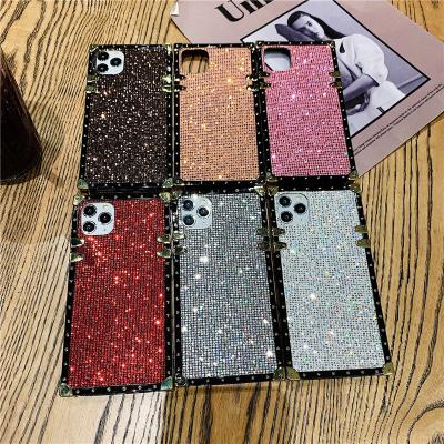 China Luxury Anti-fall Square Bling Glitter Phone Case Love Heart Bee TPU Woman Phone Electroplating Case for iphone 11 pro 12 13 max cover for sale