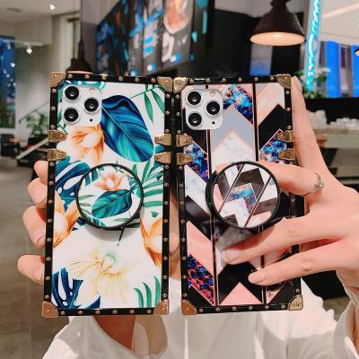 China Luxury Anti-drop Metal Square Plated Phone Case For iPhone 11 12 13 Pro Max Samsung Note 20 S20 S10 Woman Phone Cover With Stand for sale