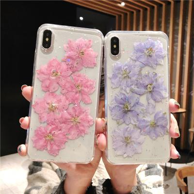 China Anti-drop Flower Real Dry Flower Epoxy Preserved Cell Phone Case For iPhone12 11 Apple 11 Pro SE 7 8 Plus Max Protective Case for sale