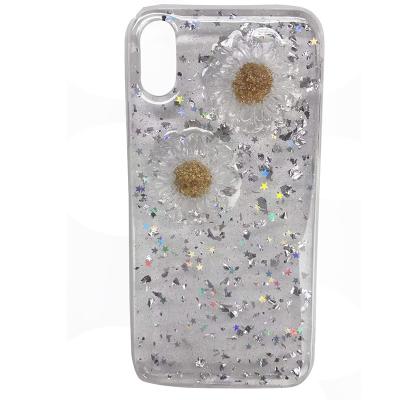 China 2021 Stain Flower Daisy Silver Aluminum Foil Phone Case Floral Epoxy Real For Apple 7 8 iPhone XS/XR 11 12 Pro Glitter Protective Case for sale