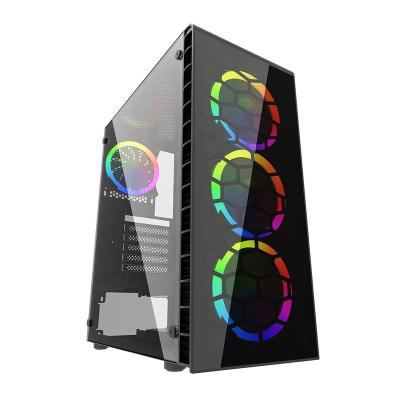 China With Side Panel Window Computer Case Gaming RGB ATX Tower PC Case Double Sided Glass Medium Desktop for sale