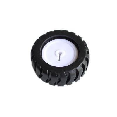 China 43MM plastic black white robot parts wheels for motor D-axle rubber tire N20 fitted wheel robot wheel for sale