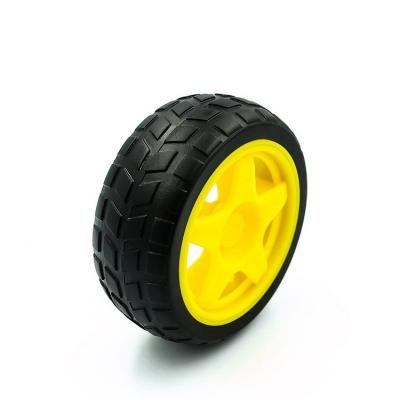 China 65mm Plastic Fine Grain Wheel Toy Car Wheel DIY Black Yellow Rubber Model Wheel for sale