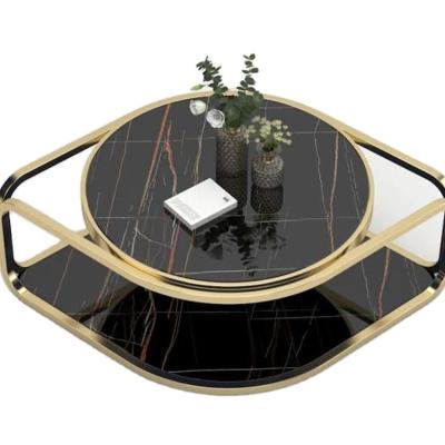 China New Design EUROPEAN Wholesale Double Round Table Marble Hotel Living Room Luxury Stainless Steel Coffee Table for sale