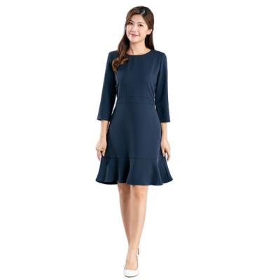 China Slim Fit / Comfortable To Wear Women Manufacturer Round Neck Long Sleeves Ruffles Edge Dress Trim Dress Summer for sale