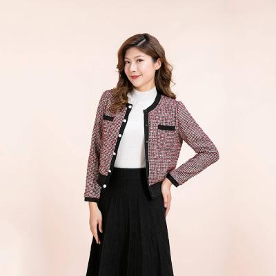 China Houndstooth Button Cardigan Casual Top Woven Fabric Yarn-Dyed Spring Coats Chest Pocket Spring Coats For Women for sale