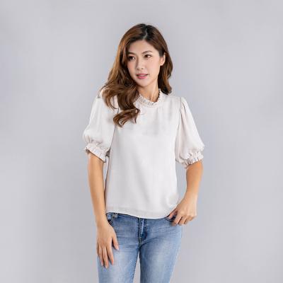 China Soft/Not Easy Knit Women's Crew Neck Ladies Blouses Soft Knitted Woven Regular Elegant Women's Short Sleeve Blouse Tops for sale