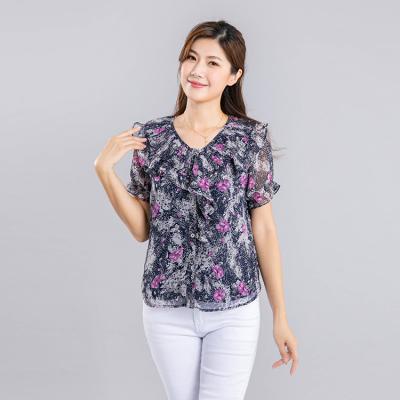 China Qingpu Fresh And Breathable Printed Women'S Version Women'S Qingpu Fresh And Breathable Korean T-shirt Blouse Whitening Formal Blouse For Women for sale