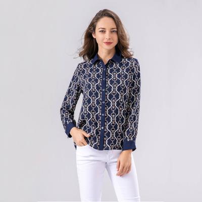 China 100% Polyester Summer Spring Sleeve Anti-Wrinkle Shirt Breathable Ladies Cardigan Blouses Long Full Button Women Blouses for sale