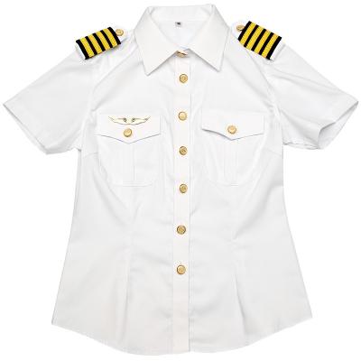 China Workwear Uniform Shirt Shorts Sleeves Custom Women Airline Pilot White Uniform Shirt With Epaulets for sale