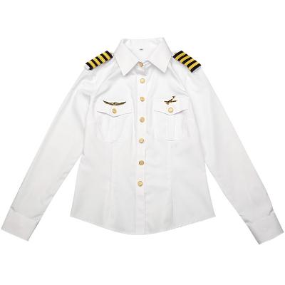 China Women's Aviation Workwear Uniform Shirt Sleeves Long Shirt Pilot Uniform With Metal Buttons for sale