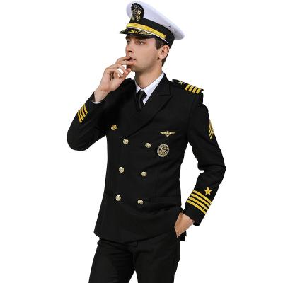 China Anti-Static Officer Navy Uniform Double Breasted Coat Suit Without Epaulet for sale