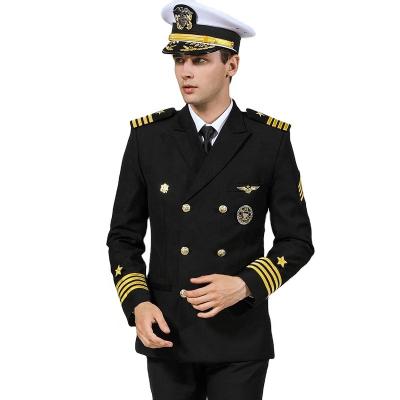 China Anti-Static Merchant New Navy Officer Uniform Double Breasted Coat Robe with Epaulets for sale