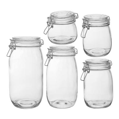 China Quality Guaranteed Viable Set Of 5pcs Round Glass Storage Jar With Clip Glass Lid for sale