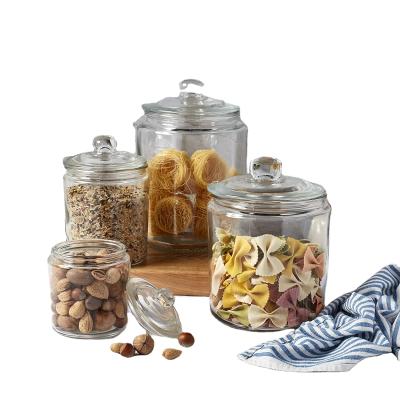 China Freshness Preservation Wholesales Airtight Clear Round Glass Jar Large With Glass Lids For Food Storage for sale