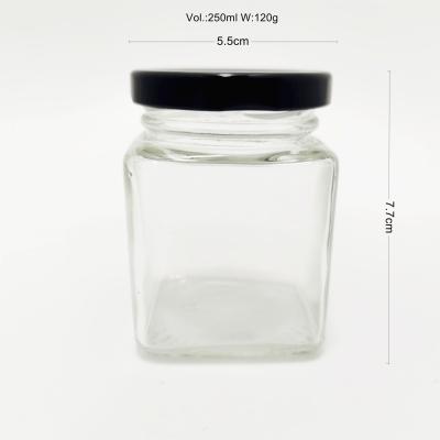 China Wholesale Square 250ml Clear Glass Freshness Preservation Jar For Herb Storage for sale