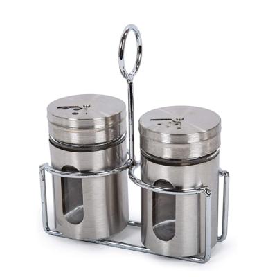 China Freshness Preservation 2PCS Kitchen Storage Bottle Glass Salt and Pepper Container Holder Set of 2 for sale