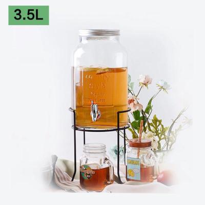 China Freshness Preservation 3.5L Round Mason Jar Glass Beverage Dispenser With Stand Country Style Quality for sale