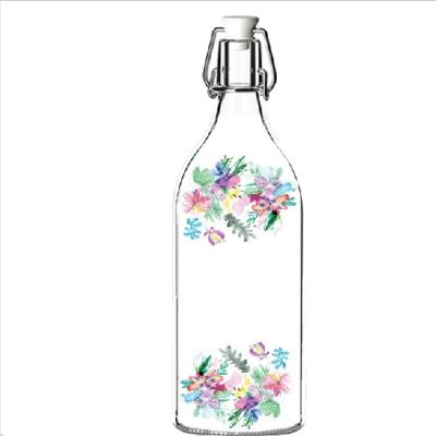 China Freshness Retention Shake Top Glass Juice Bottle With Decal Design 1 Liter for sale