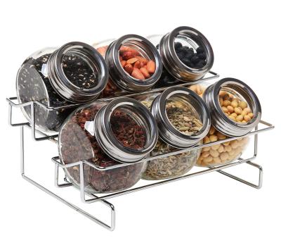 China High Quality Freshness Keeping Spice 6pcs Condiment Serving Glass Jar Set With Holder-Salt &pepper Shaker Jars Holder Set for sale