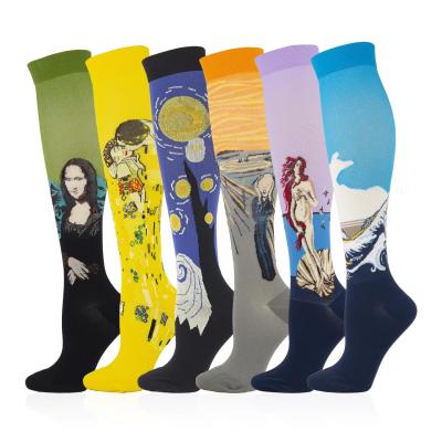 China QUICK DRY 20-30 mmHg Compression Socks Mans Creative Van Gogh Paint Pressure Firm Circulation Orthopedic Support Stockings Hose Socks for sale