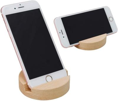 China Universal Lightweight Convenient Waterproof Round Natural Beech Cell Phone Holder Bamboo Wooden Desk Stand for sale