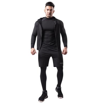 China LOGO Breathable Custom Men's Fitness Clothing Gym Jogging Hooded Sports Fit Deodorant Yoga Quick Dry Tights Four Piece Set for sale