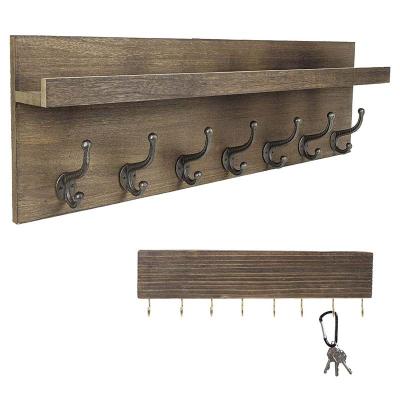 China Heavy Duty Rustic Europe Wood Coat Rack & Entryway Shelf Includes 7 Hook Top Storage Shelf & Main Chain Rack for sale