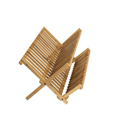 China Eco-Freindly Compact Folding Dish Rack 2-Tier Bamboo Kitchen Wooden Dish Rack Furniture for sale