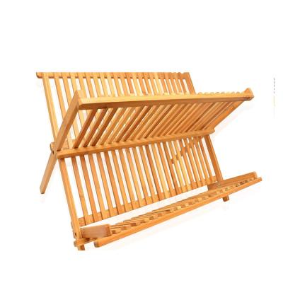 China Hot-selling Eco-Freindly Bamboo Wooden Dish Rack Collapsible Nature Tray For Server for sale