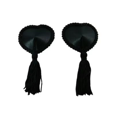 China Reuseable Silicone Black Heart Lines Nipple Pasties With Tassles Nipple Decoration Accessories for sale