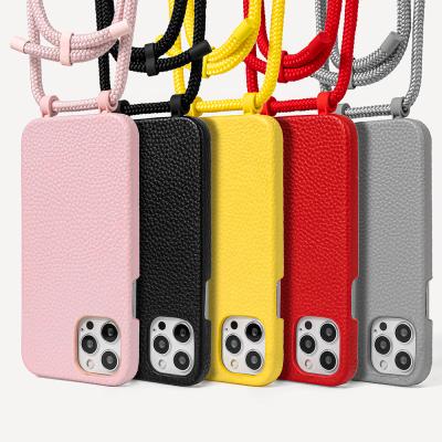 China Luxury hot sale anti-fall product vegan PU leather cell phone cases and bags with necklace for iphone 12 for sale