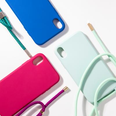 China Anti-drop Promational Candy Color TPU Cross Body Cell Phone Cases With Straps For iPhone 12/12 pro for sale