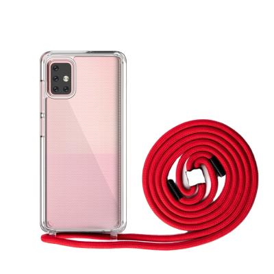 China Cellphone 2 in 1 Hard PC Back in Transparent TPU Edge Lanyard Phone Cover with Detachable Strap for SamsungA51 for sale