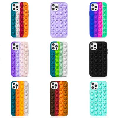 China Anti-fall toy phone case push bubble silicone 3D worry relief autism squeeze toy soft cover new for iphone 12 pro for sale